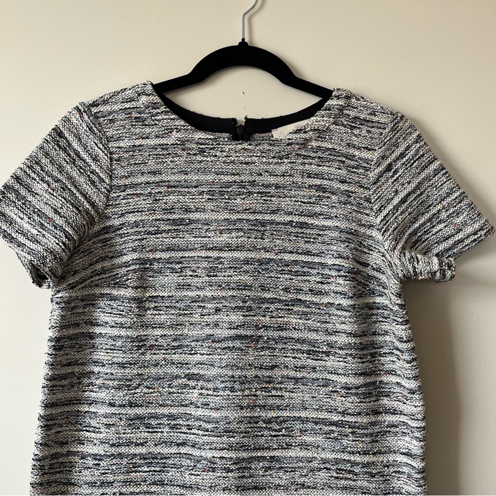 LOFT Petite Boucle Tweed Shift Dress Black White Pocket Mini SP - Picture 3 of 11